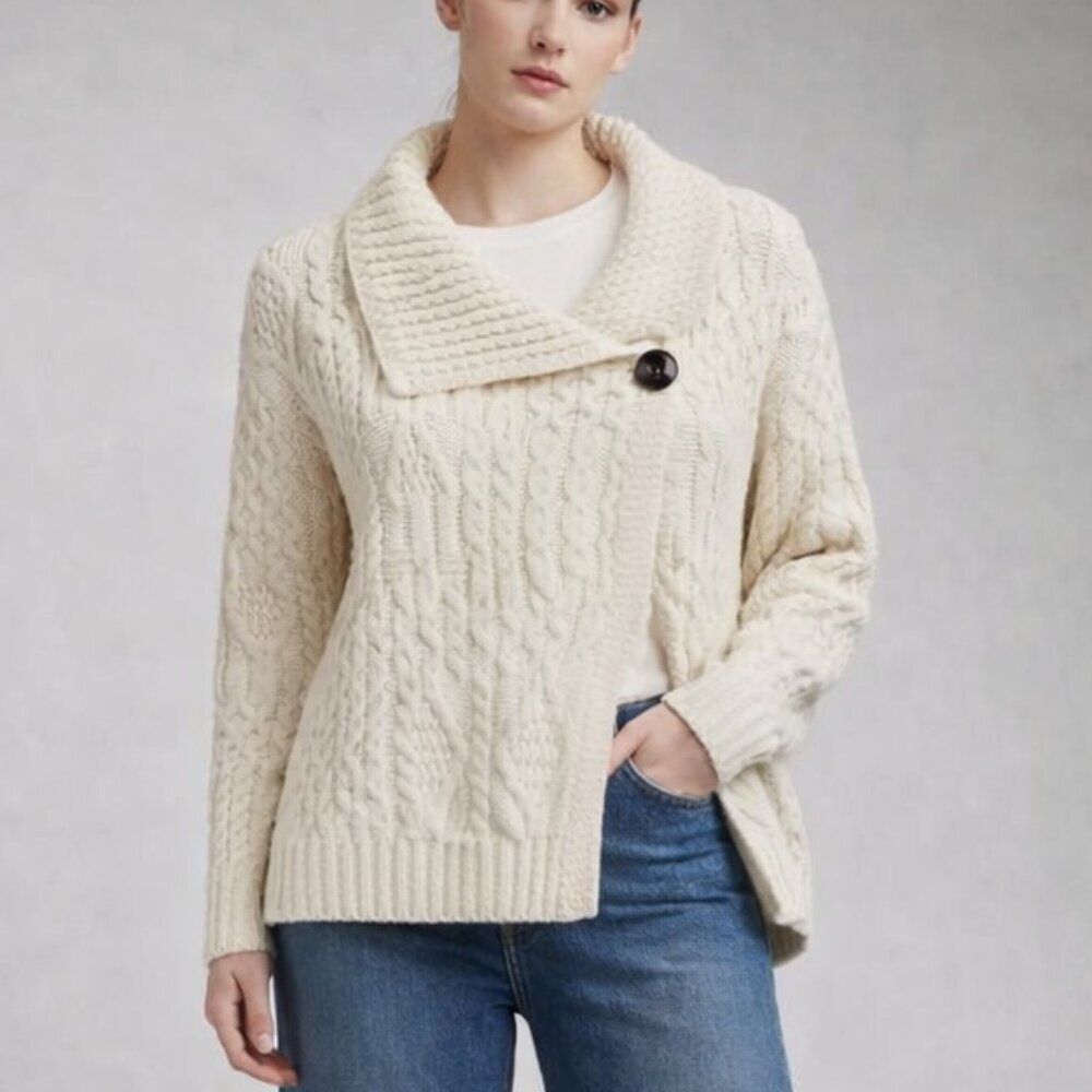 Carraig Donn Irish Chunky Collared Aran Cable Knit Sweater